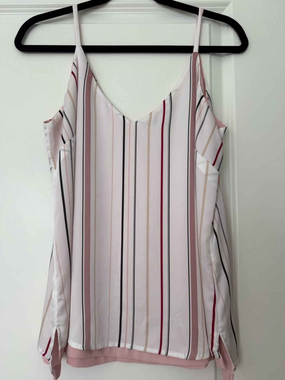 White House Black Market Pink Multi-Stripe V-Neck Cami